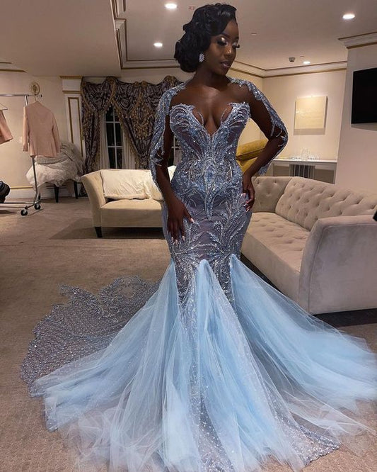 Transparentes Illusion-Brautkleid mit langen Ärmeln und Bling-Bling, DS4608