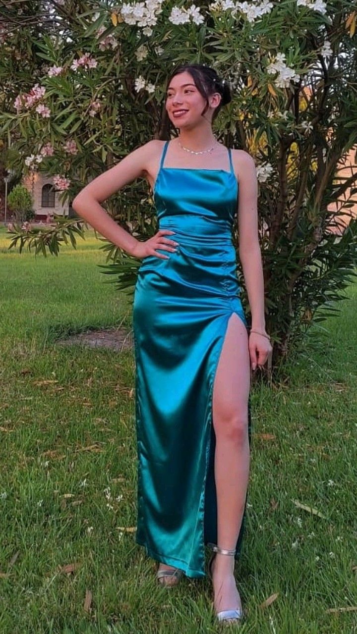 Robe de bal simple dos nu, robe de soirée classique, fente haute, DS4876