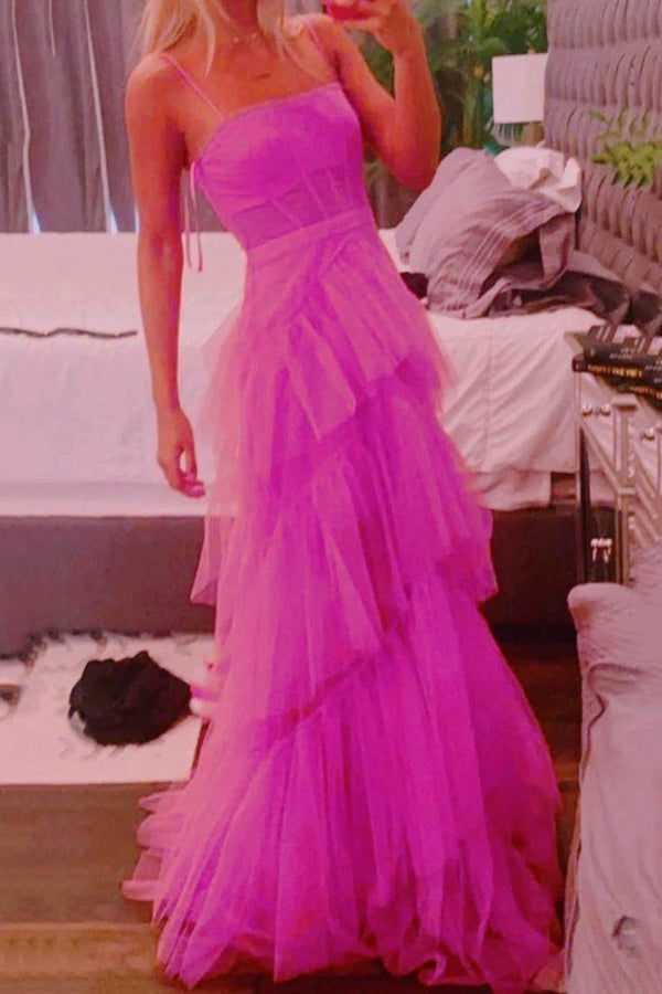A Line Hot Pink New Arrival Spaghetti Straps Floor Length Prom Dress W DSProm A Line Hot Pink New Arrival Spaghetti Straps Floor Length Prom Dress W DSProm