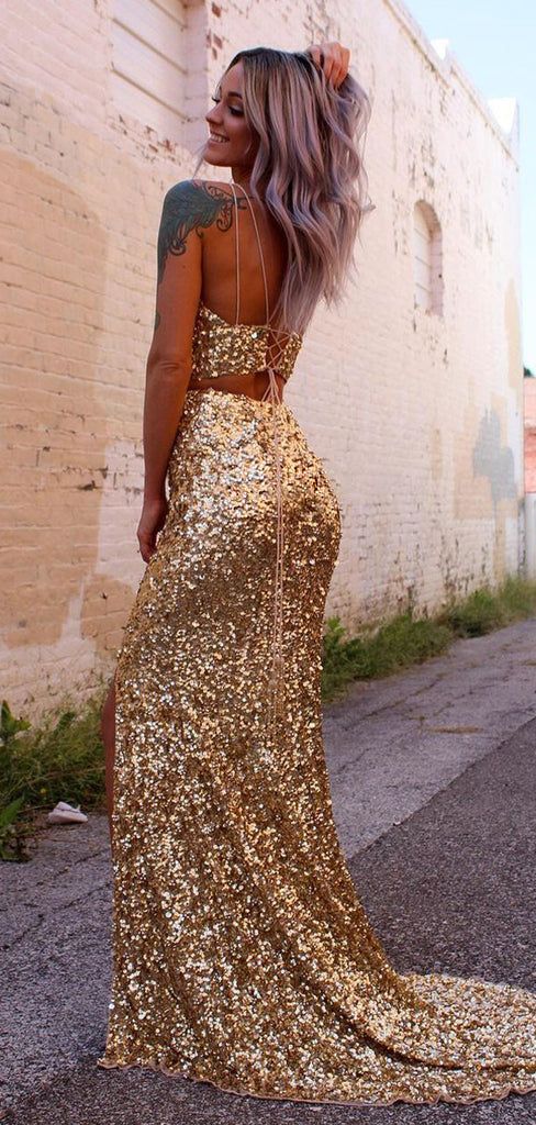 Robe de bal longue deux pièces à paillettes, DS4504
