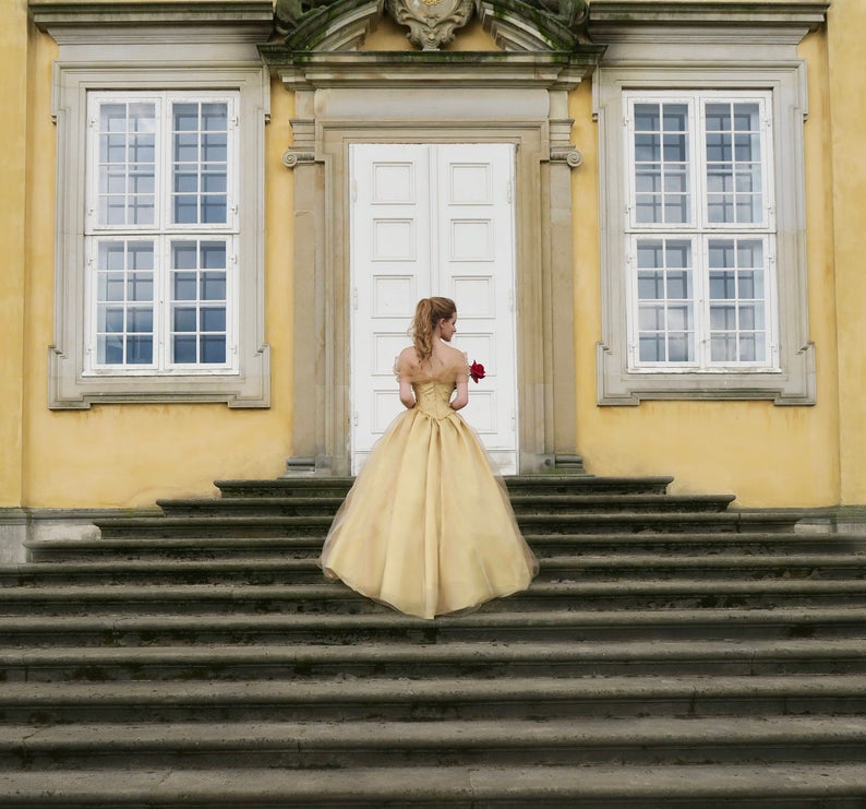 Princess Belle Gown,Beauty and the Beast Costume Ball Dress,DS4380