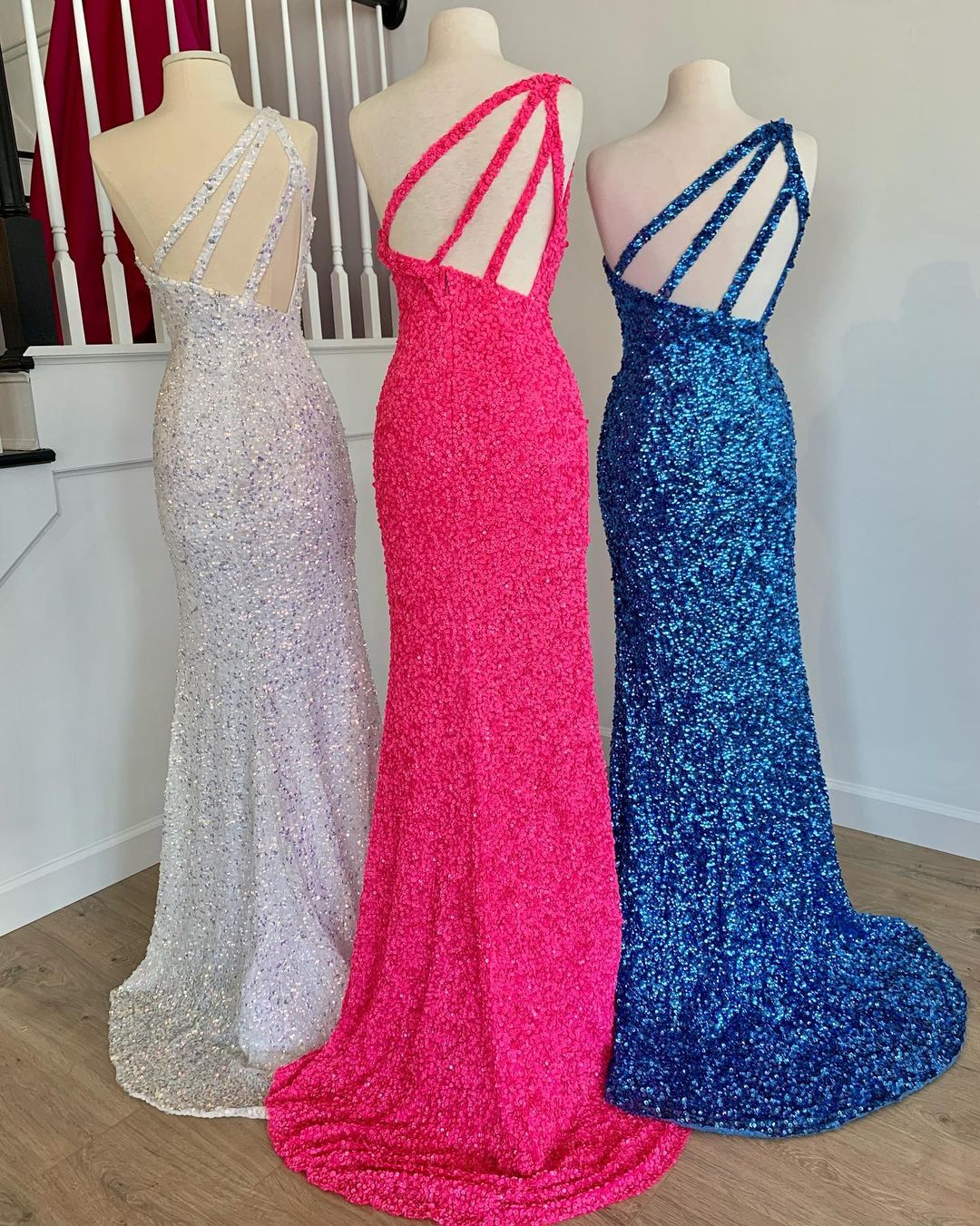 Robe de soirée sirène à paillettes et une épaule, DS3106