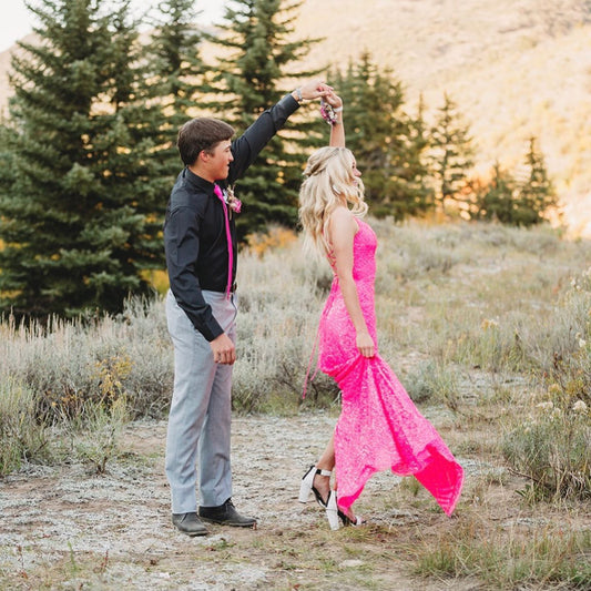 Neon Pink Sequins Mermaid Long Prom Dress,DS3099