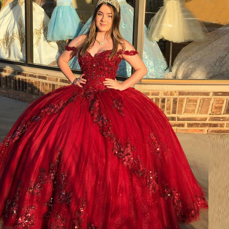 Spark Princess Quinceanera Dress Appliques Flowers Corset Back Ball Go DSProm Spark Princess Quinceanera Dress Appliques Flowers Corset Back Ball Go DSProm