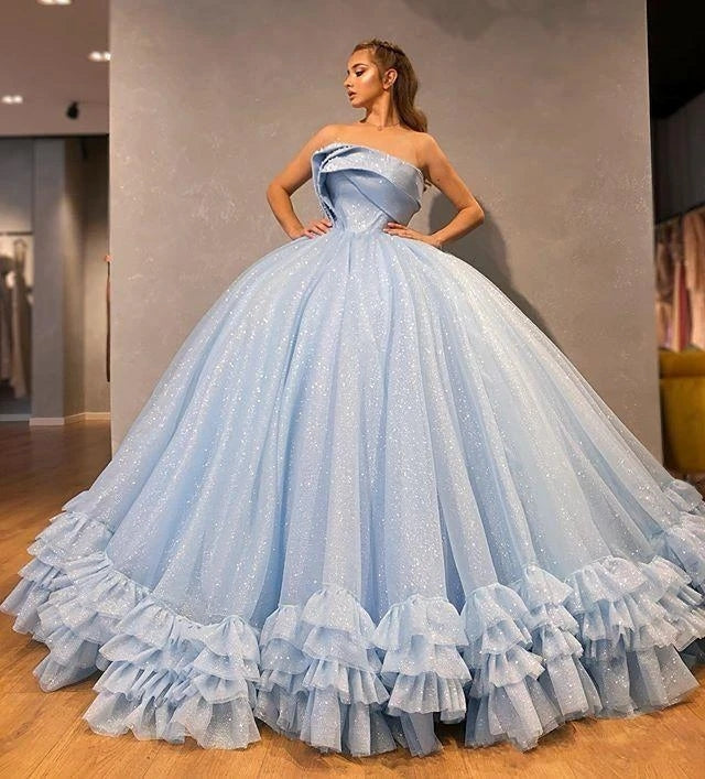 prom ballroom dresses Long A-Line Prom Dress with Sheer Embroidered Corset Bahama Blue / XSmall