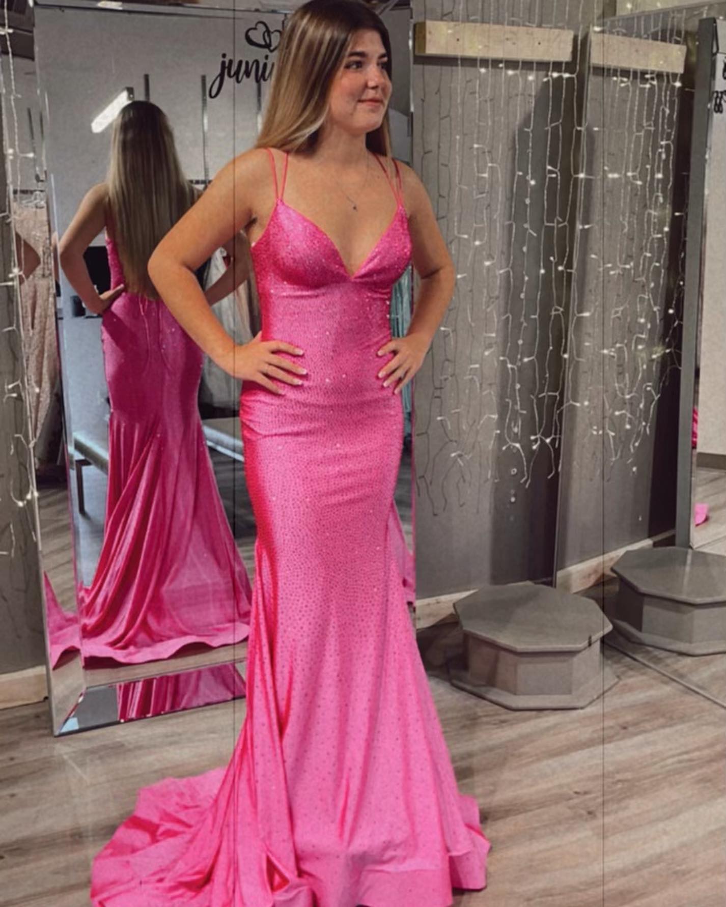 Neon Pink Mermaid Long Formal Dress with Lace Up Back,DS3096 DSProm Neon Pink Mermaid Long Formal Dress with Lace Up Back,DS3096 DSProm