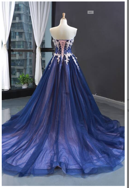 Gorgeous Prom Dresses Sweetheart Navy Blue Evening Long Dresses Lace Appliques Womens Dresses,DS4255