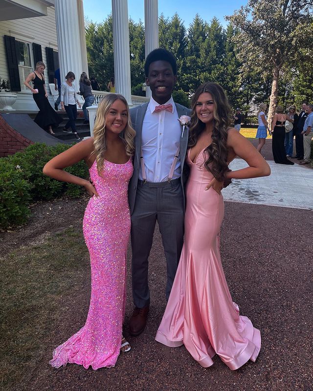 Sparkly Mermaid Scoop Neck Pink Sequin Long Prom Dresses,DS4119
