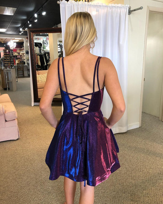 Simple Navy Blue A-line Short Homecoming Dress,DS3112