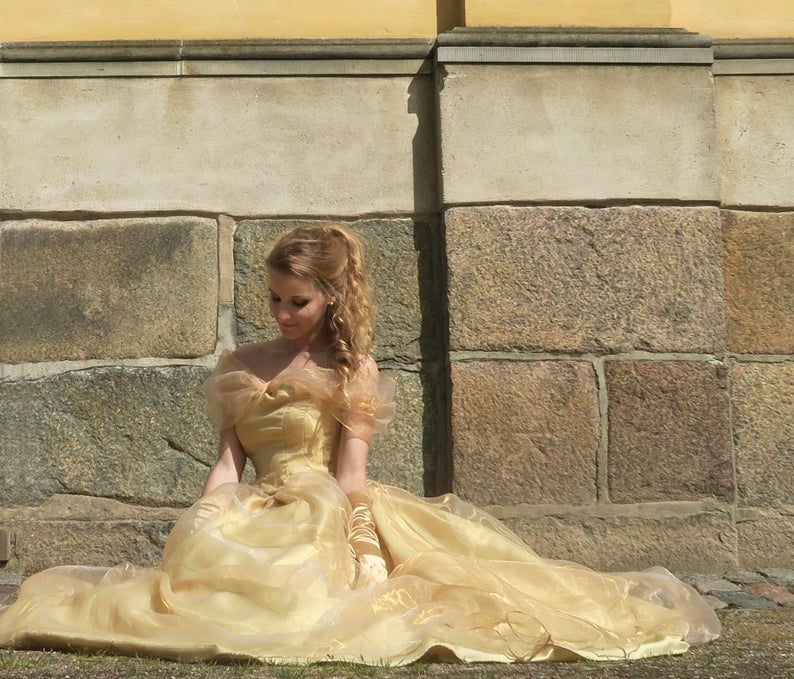 Princess Belle Gown,Beauty and the Beast Costume Ball Dress,DS4380