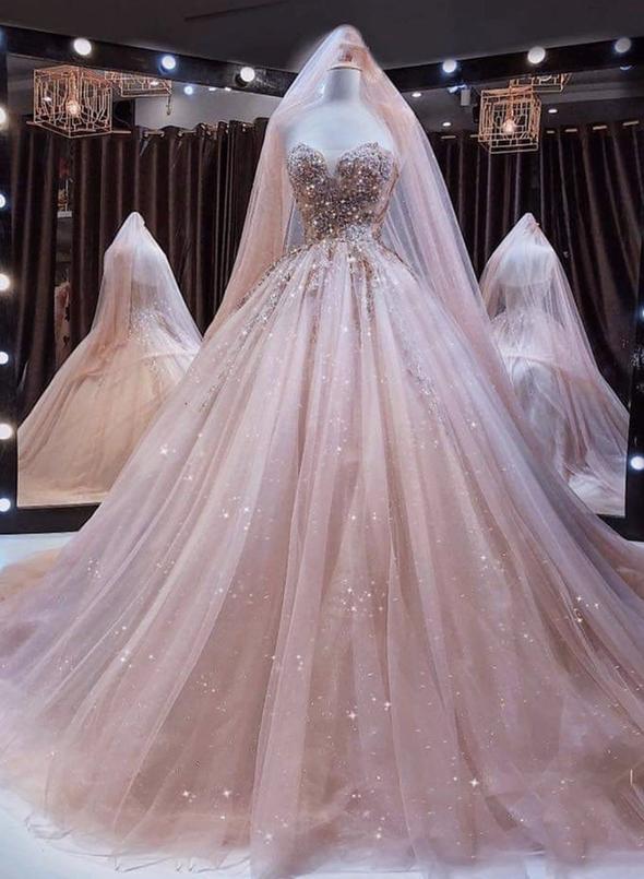 Rosa Tüll Ballkleid mit herzförmigem Ausschnitt, DS3220
