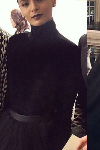 Schwarzes Ballkleid mit hohem Halsausschnitt und langen Ärmeln, Abendkleider, DS4660