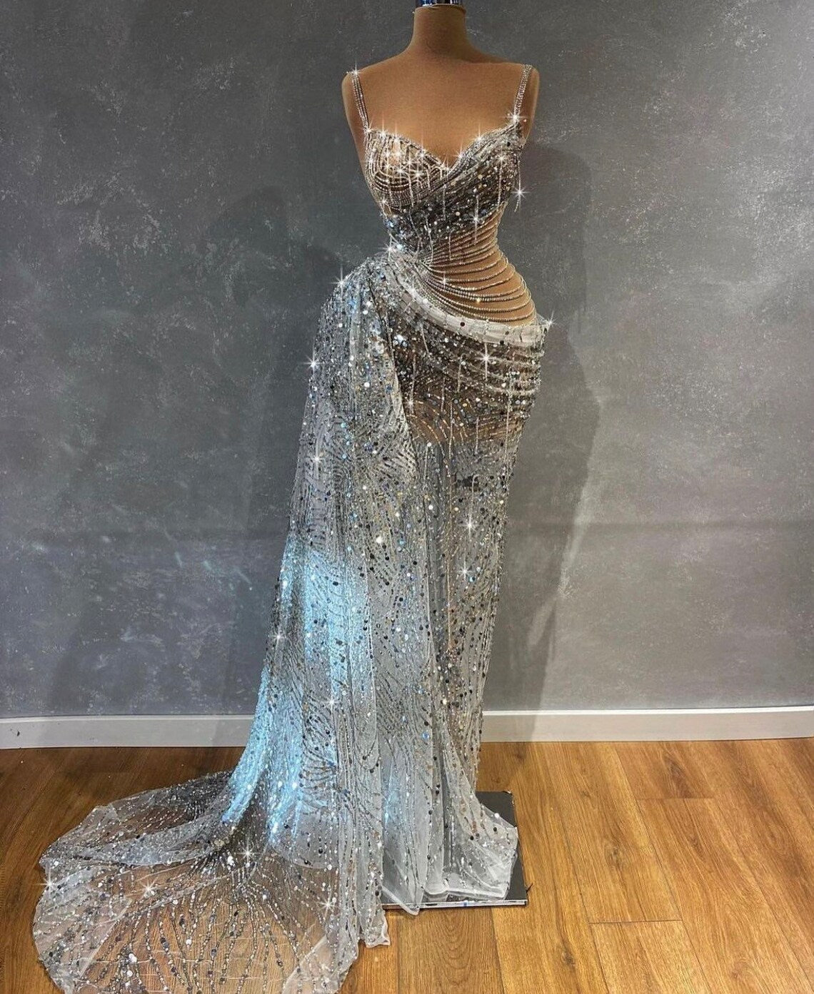 Gorgeous Beading Crystal Straps See Through Evening Party Dress,DS4967 DSProm Gorgeous Beading Crystal Straps See Through Evening Party Dress,DS4967 DSProm