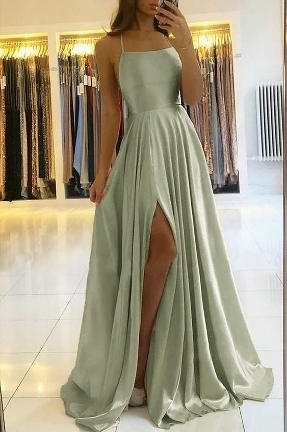 Simple A Line Sage Green Long Prom Dress With Slit Evening Party Dress DSProm Simple A Line Sage Green Long Prom Dress With Slit Evening Party Dress DSProm