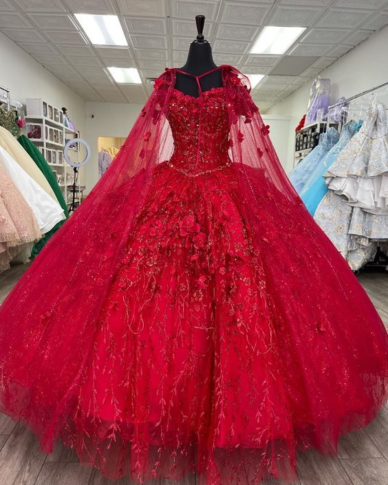 Robe de bal longue élégante, rouge, DS5010