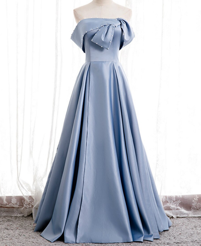 Satin Trägerloses Langes Ballkleid mit Perlen,DP24594