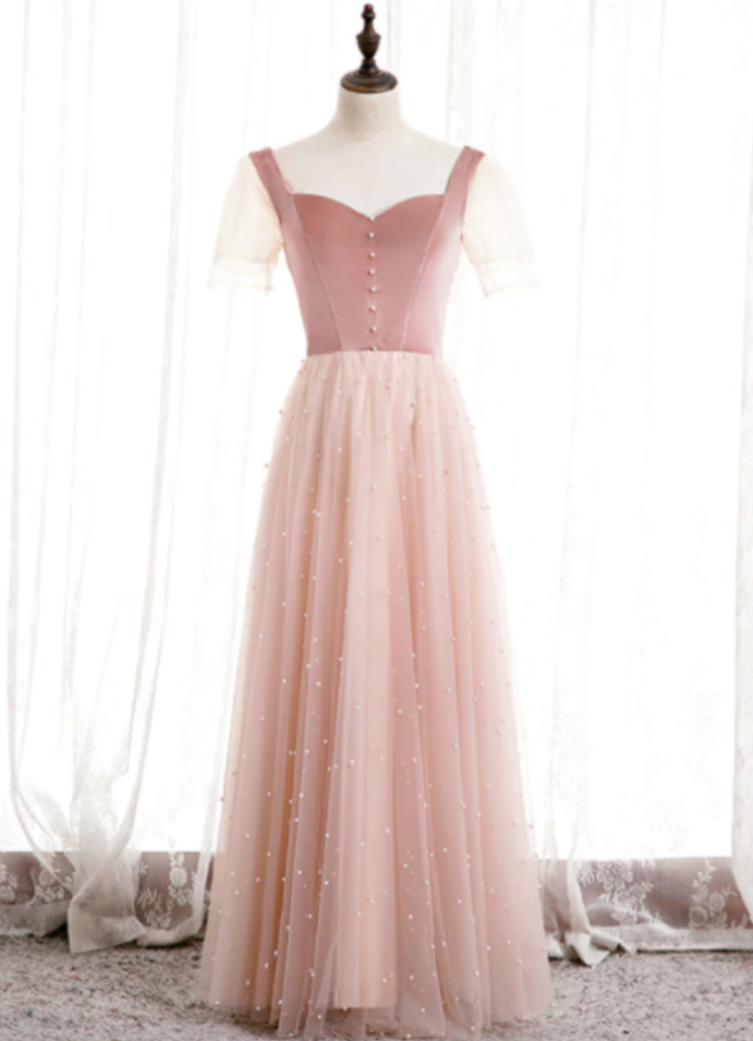 Tüll Samt Kurzarm Quadratische Perlen Ballkleid,DP24592