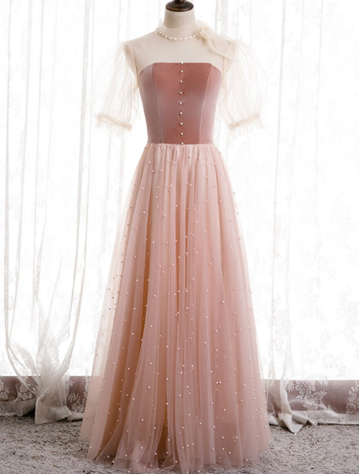 A-Linie Tüll Samt Stehkragen Kurzarm Ballkleid,DP24591