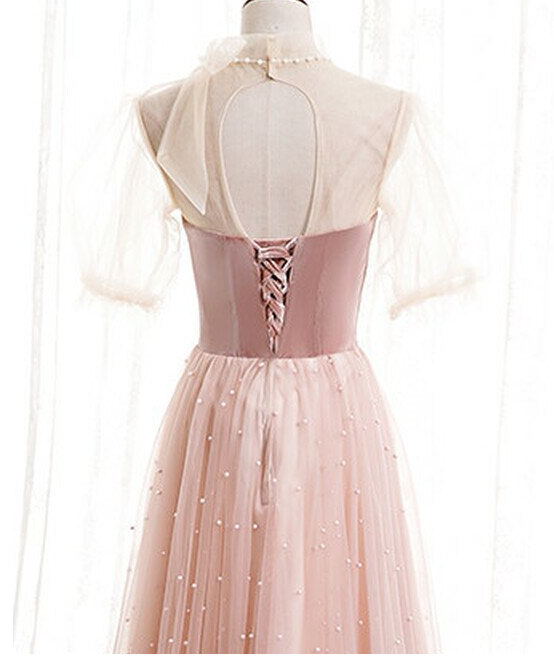 A-Linie Tüll Samt Stehkragen Kurzarm Ballkleid,DP24591