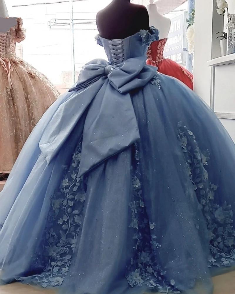 Blue Quinceanera Dresses Ball Gown Appliques Formal Kids Prom Party Dress,DS4597