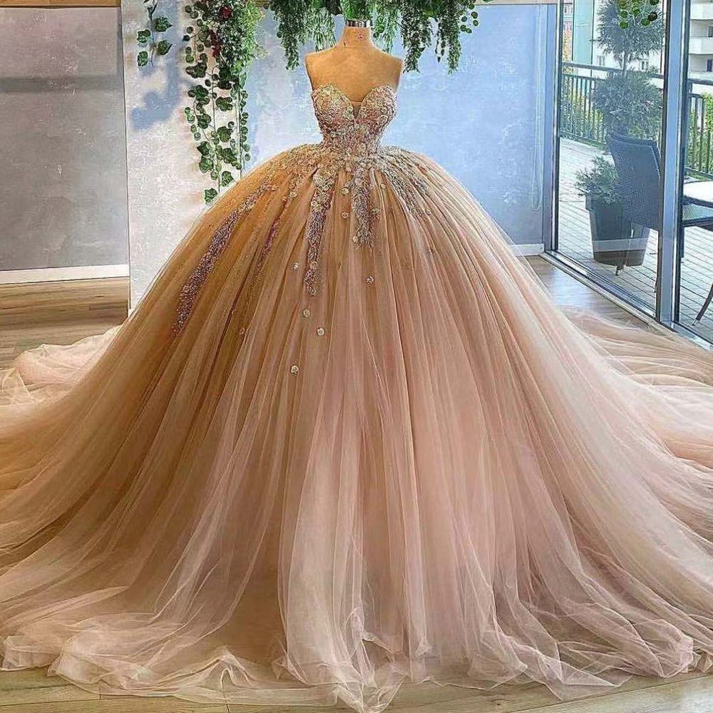 Champagne Sweetheart Tulle Quinceanera Dresses,Sweet 16 Dresses,Sleeve DSProm Champagne Sweetheart Tulle Quinceanera Dresses,Sweet 16 Dresses,Sleeve DSProm