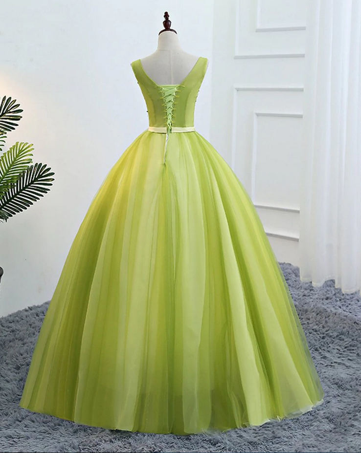Ballkleider, Tüll, V-Ausschnitt, lang, Schnürung, Abschlussballkleid mit Applikation, DP24572