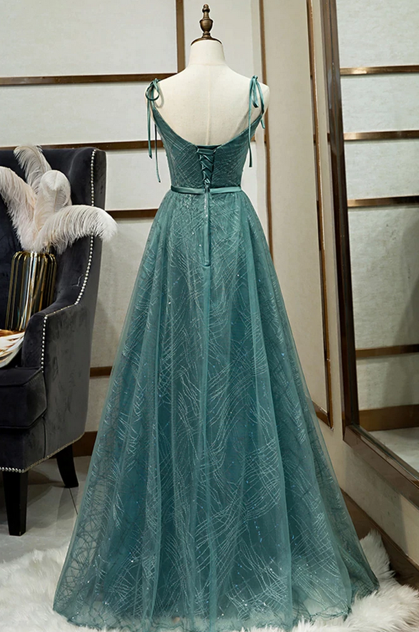 Ballkleider, Spaghettiträger Tüll Schlichtes A-Linien-Abendkleid Langes Ballkleid, DP24567