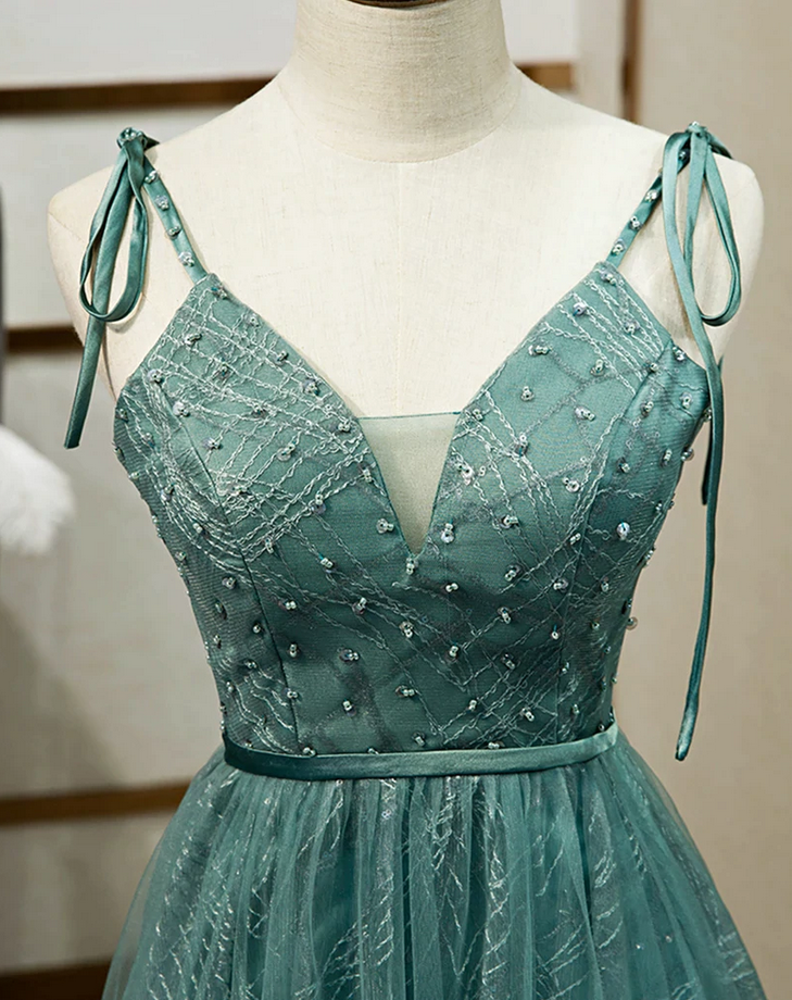 Ballkleider, Spaghettiträger Tüll Schlichtes A-Linien-Abendkleid Langes Ballkleid, DP24567