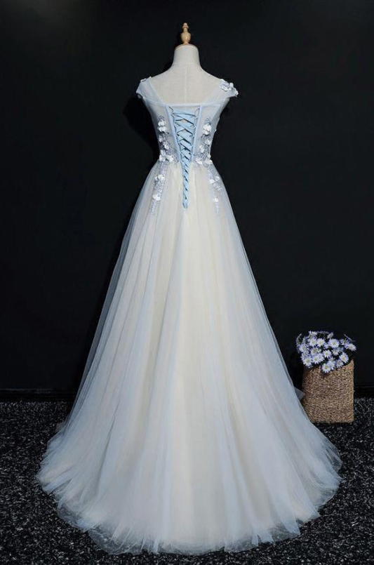 Prom Dresses,Tulle Prom Dress, Floor Length Appliqued Evening Dress with Flowers,DP24566