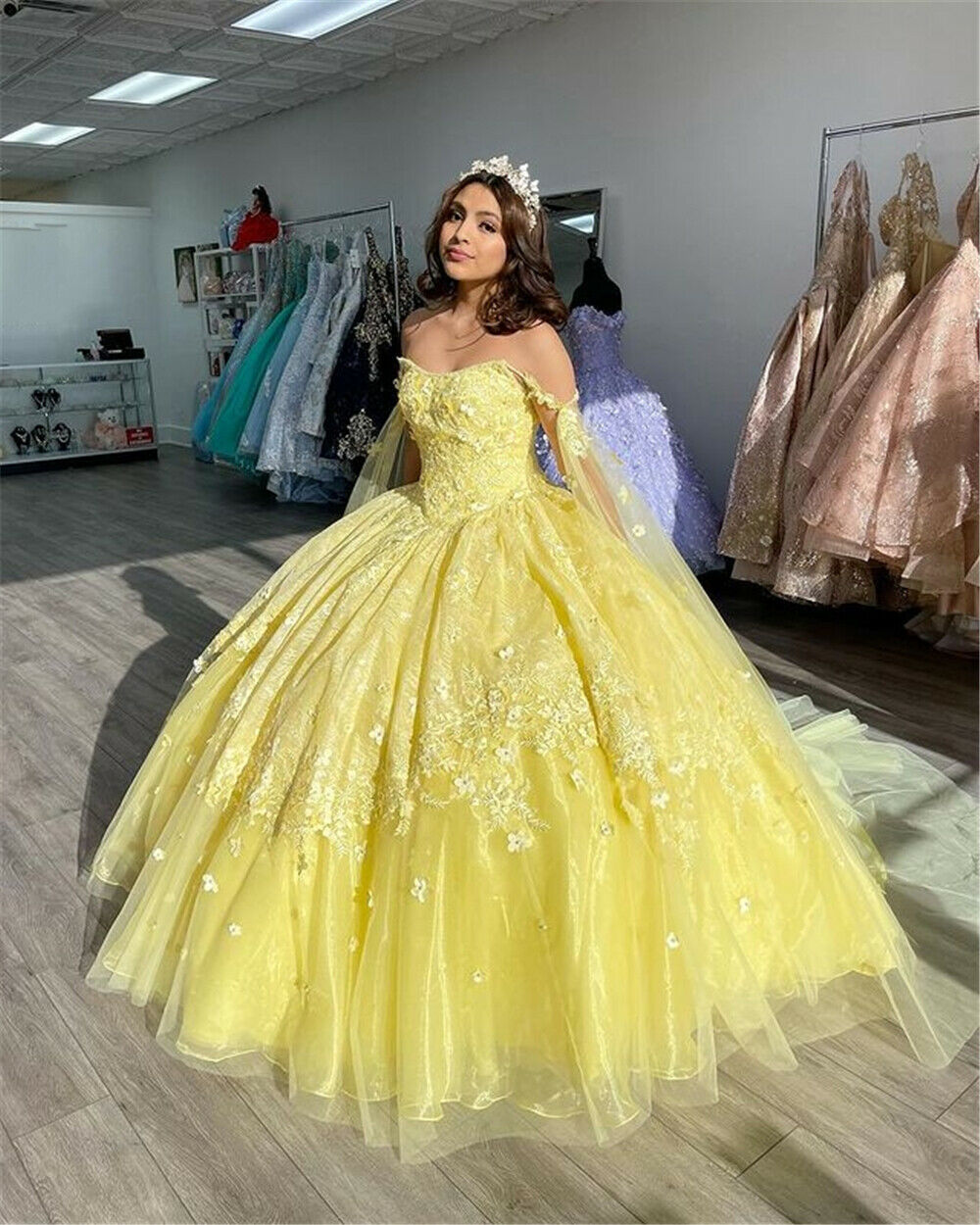 Spark Prinzessin Quinceanera Kleid mit Applikationen und Blumen, Korsett-Rücken, Ballkleid, Party, Sweet 16, Abschlussballkleid, DS4396