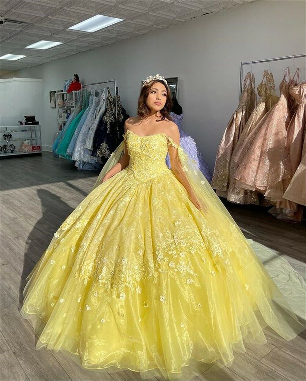 Spark Prinzessin Quinceanera Kleid mit Applikationen und Blumen, Korsett-Rücken, Ballkleid, Party, Sweet 16, Abschlussballkleid, DS4396