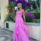 Vintage Hot Pink Strapless Long Prom Dress A-Line Ruffle Formal Dress, DP6562