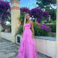 Vintage Hot Pink Strapless Long Prom Dress A-Line Ruffle Formal Dress, DP6562