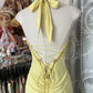 Robe de bal vintage jaune brodée, décolleté en cœur et perles, robe de soirée longue style sirène, col licou, DP6594