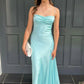 Vintage Satin Spaghetti Strap Mermaid High-slit Long Prom Dress Party Dress Evening Dress DP6463
