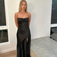 Vintage Satin Spaghetti Strap Mermaid High-slit Long Prom Dress Party Dress Evening Dress DP6463