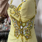 Robe de bal vintage jaune brodée, décolleté en cœur et perles, robe de soirée longue style sirène, col licou, DP6594