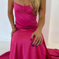 Vintage Satin Spaghetti Strap Mermaid High-slit Long Prom Dress Party Dress Evening Dress DP6463