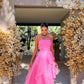 Vintage Hot Pink Strapless Long Prom Dress A-Line Ruffle Formal Dress, DP6562