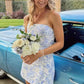 Cute Blue Strapless Sheath Short Party Dress Cocktail Dress Homecoming Dress DP6429