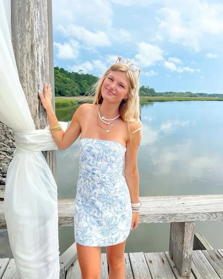 Cute Blue Strapless Sheath Short Party Dress Cocktail Dress Homecoming Dress DP6429
