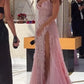 Vintage Rosa Spitze Sweetheart Ballkleid Langes Abendkleid A-Linie Hoher Schlitz Formelles Kleid, DP6577