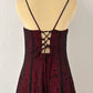 Vintage Burgundy Beaded Prom Dress Long Embroidery Evening Dress A-Line Spaghetti Strap Formal Dress, DP6579