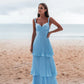 Vintage Blue Sweetheart Pleated A-Line Tiered Long Prom Dress Party Dress Evening Dress DP6462