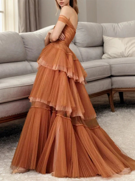 Elegantes Vintage-Ballkleid mit A-Linie und Stufendesign, langes Abendkleid mit Herzausschnitt, Chiffon, formelles Kleid, DP6588