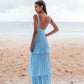Vintage Blue Sweetheart Pleated A-Line Tiered Long Prom Dress Party Dress Evening Dress DP6462