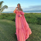 Vintage Pink Off-the-Shoulder Ballkleid Langes Plissee Abendkleid Formelles Kleid, DP6592