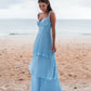 Vintage Blue Sweetheart Pleated A-Line Tiered Long Prom Dress Party Dress Evening Dress DP6462