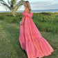 Vintage Pink Off-the-Shoulder Ballkleid Langes Plissee Abendkleid Formelles Kleid, DP6592