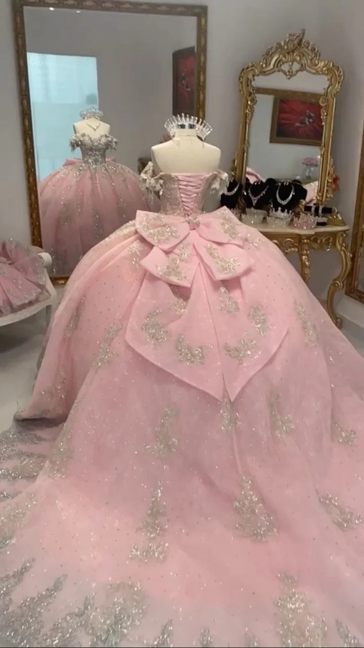 Elegant Sweetheart Pink Beaded Applique Sweet 16 Quinceanera A-Line Floor-length Prom Dress Birthday Dress Evening Dress Ball Gown DP6446